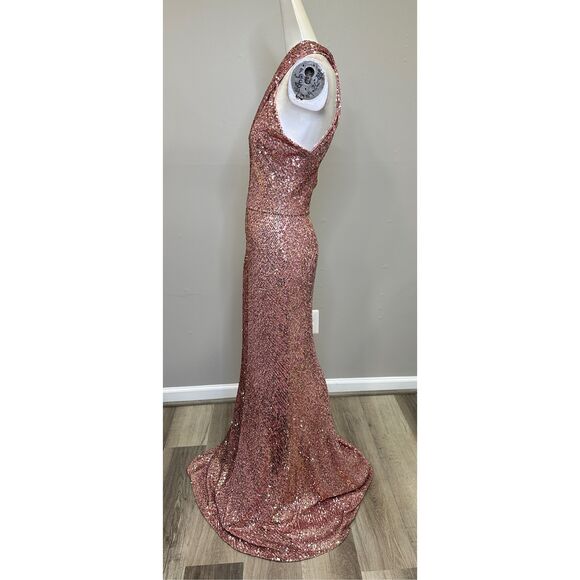 NWT Naeem Khan Crisscross Halter Open Back Bodycon Sequin Evening Gown Pink Sz 8 - Picture 5 of 11